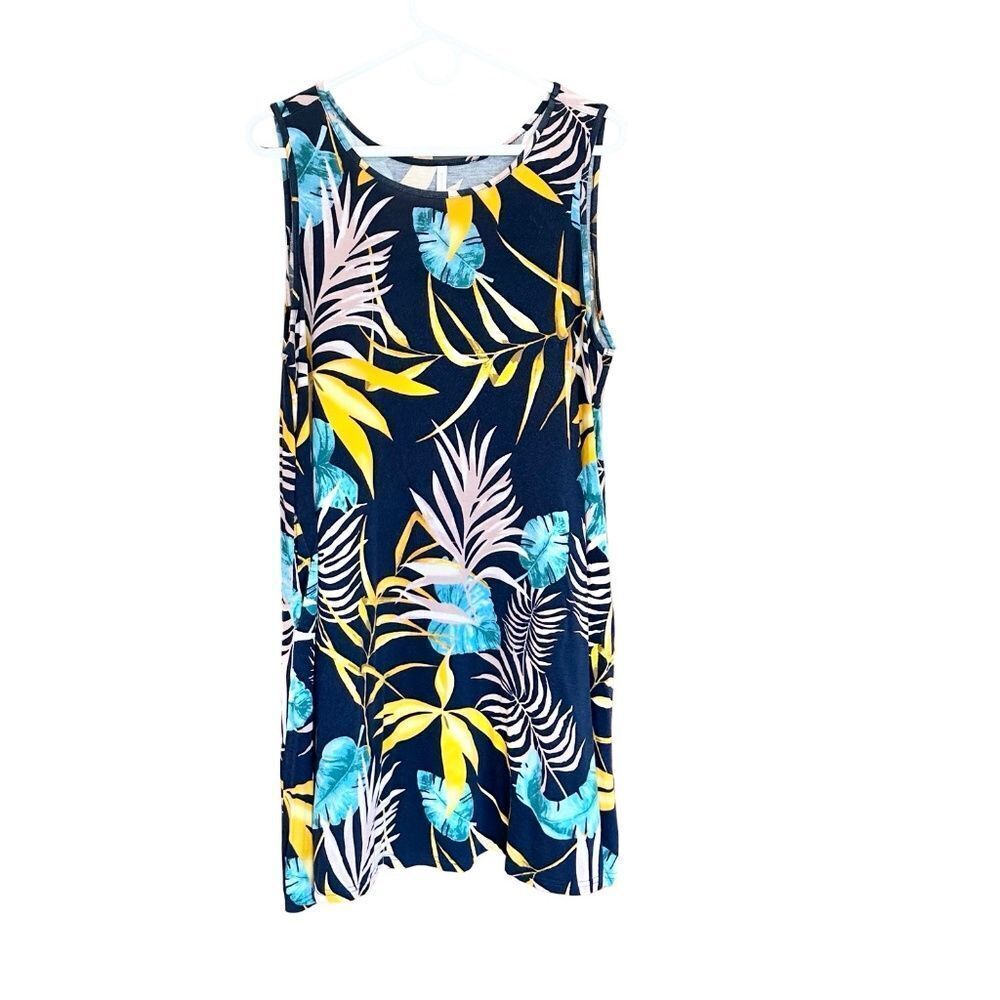 Bishuige Tropical Sleeveless Sundress CoverUp Black/Blue/Yellow XXL